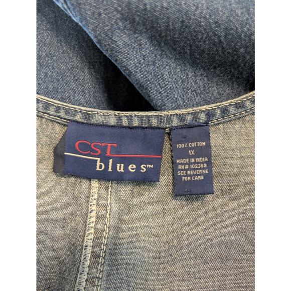 Vintage CST Blues 1X denim sleeveless maxi dress modest red yellow stitching - Picture 3 of 7